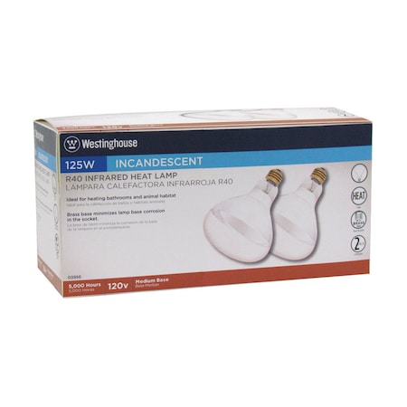 Westinghouse 125 W R40 Heat Lamp Incandescent Light Bulb Medium Base Clear PK2 3956